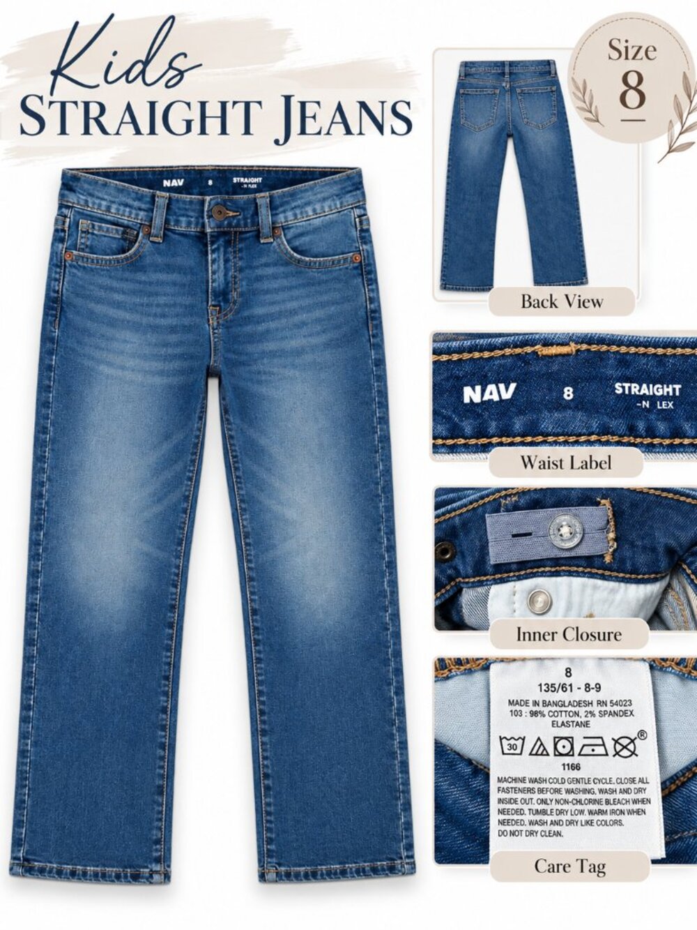 Old Navy Boys Built-In Flex Straight Leg Jeans Blue Size 8